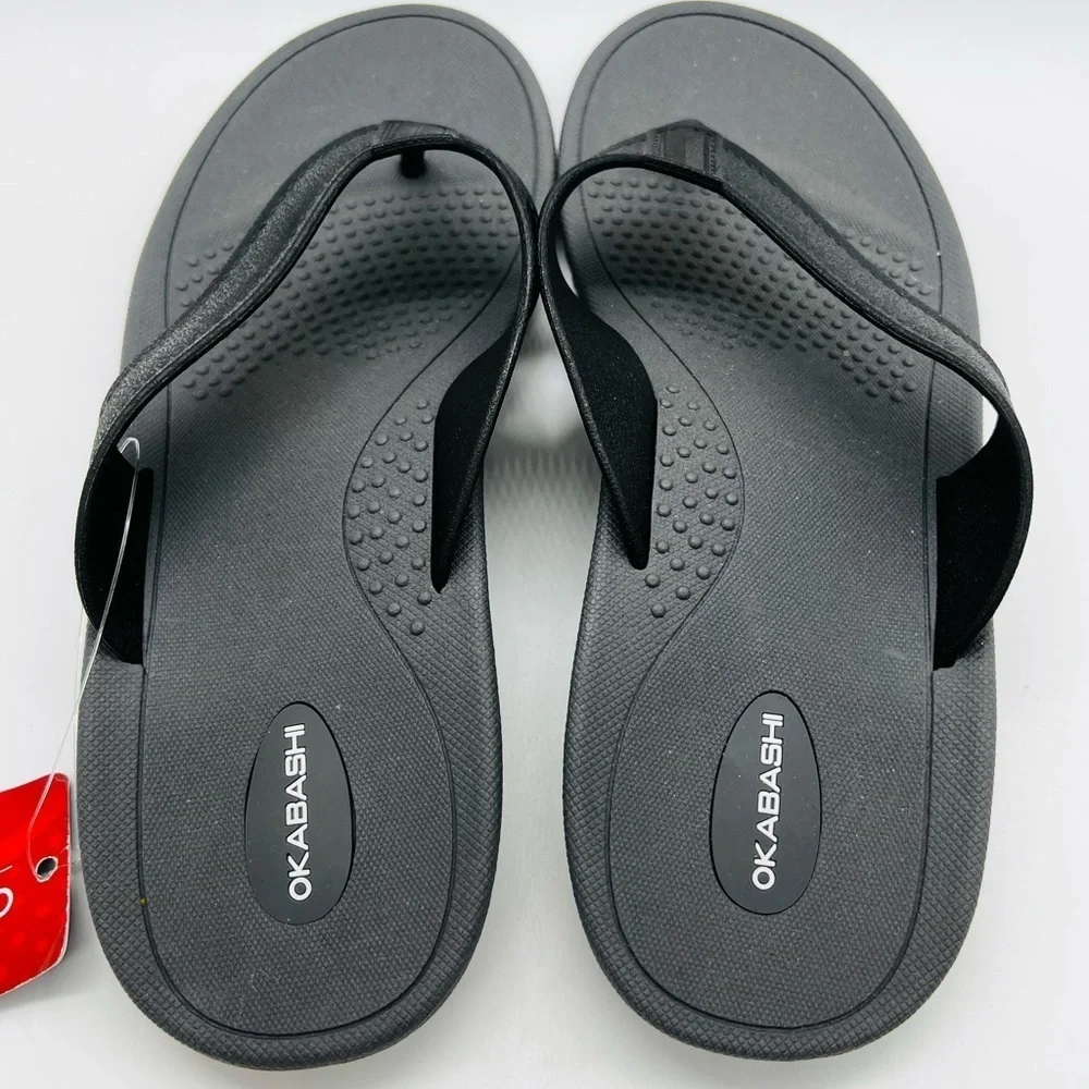 Okabashi Unisex Black Voyager Flip Flops Size 9/10 NWT